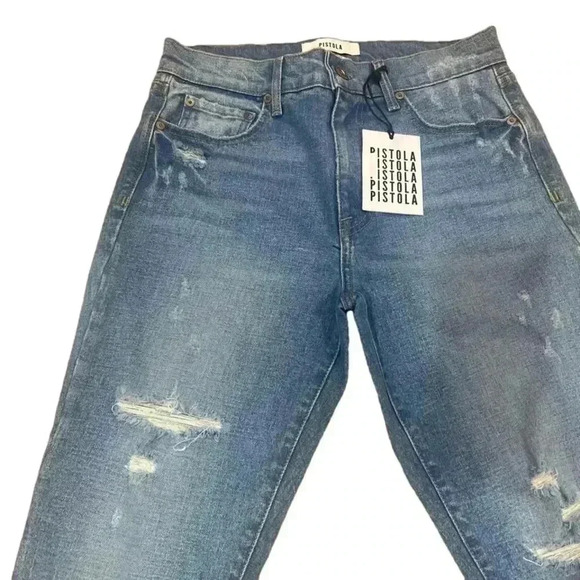 Pistola Distressed Cropped High Rise Jeans Medium Wash NWT 27 - Picture 2 of 8